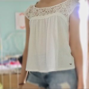 Hollister (Small) White blouse with lace pattern